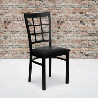 Flash Furniture Hercules Series Black Window Back Metal Restaurant Chair with Black Vinyl Seat XU-DG6Q3BWIN-BLKV-GG